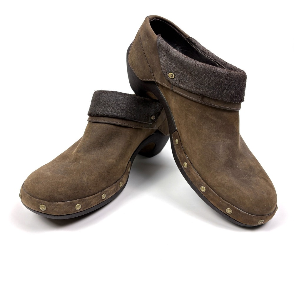 Merrell Luxe Wrap Leather Clogs Womens Sz 8 Bitter Chocolate Brown Studded Mules
